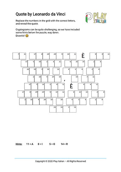 downloadable italian cryptogram da vinci quote