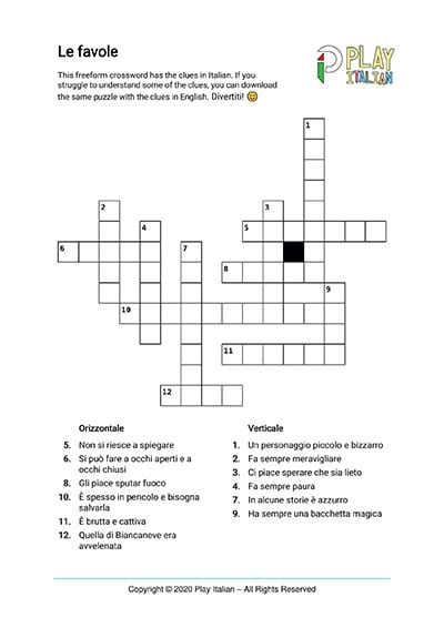 downloadable italian crossword about fairy tales