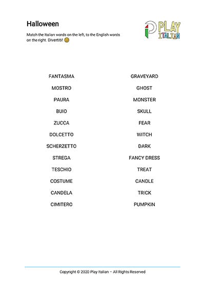 halloween italian word match