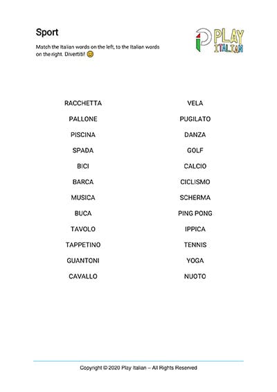 downloadable italian word match sports