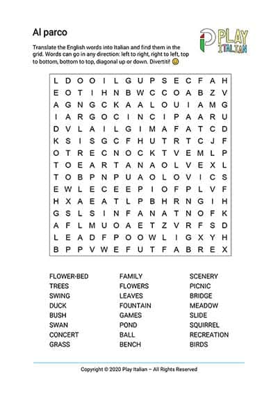printable word searches to learn Italian