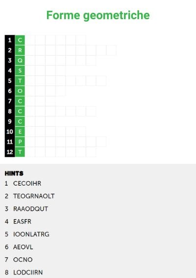 italian word scramble about geometric shapes