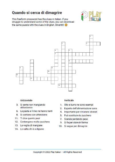 Italian Crossword Dimagrire