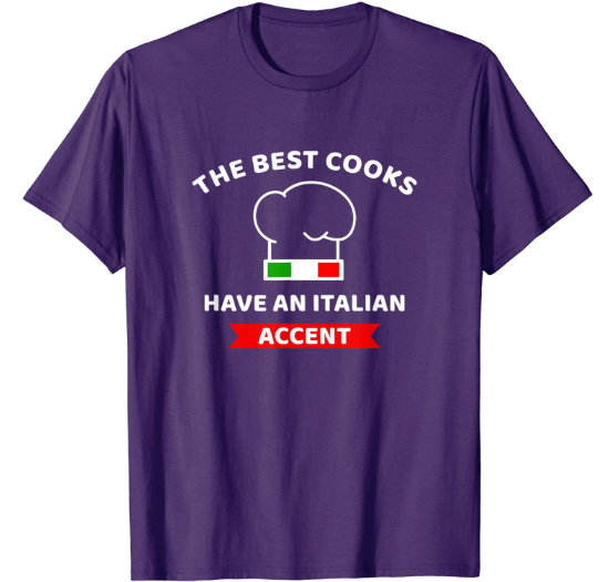 Purple man t-shirt with a funny quote about being an Italian chef