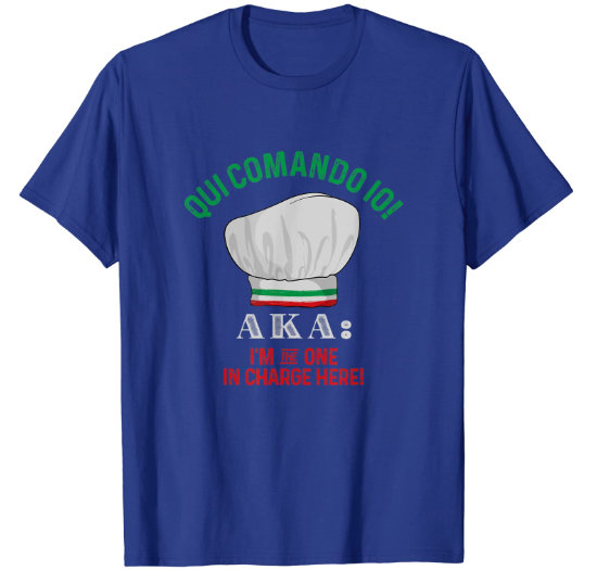 Blue t-shirt for man with funny Italian chef quote