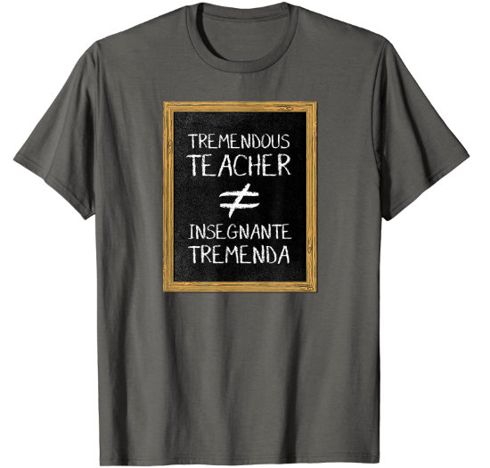 Man grey t-shirt for Italian interpreter with a false friend phrase