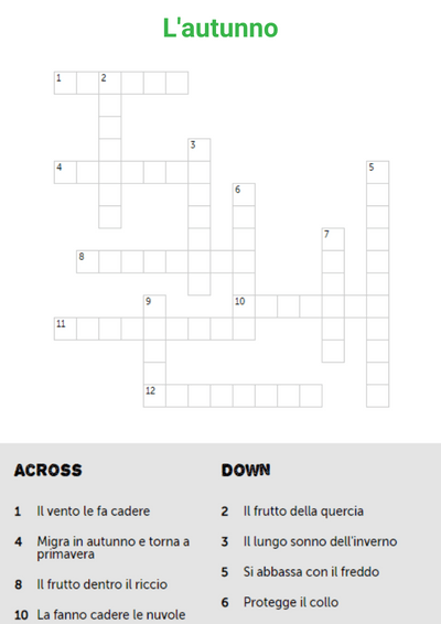 online italian crossword about the Autumn