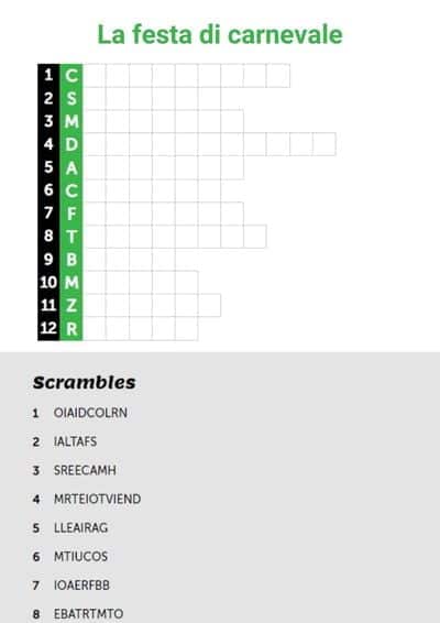 Italian word game about Carnival celebrations