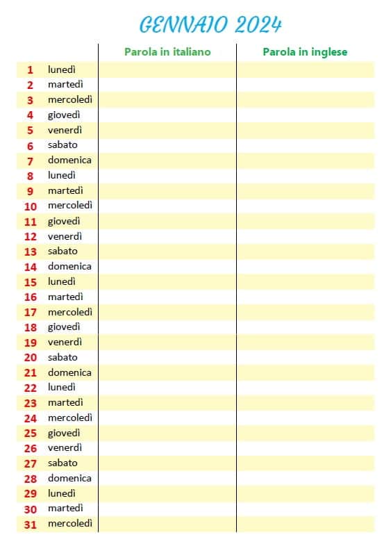 One word a day Italian calendar for 2024