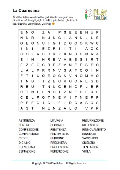 A cool Italian Word Search to learn about Lent/Quaresima