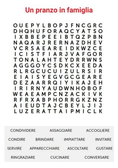 Italian word search - lunch with the family