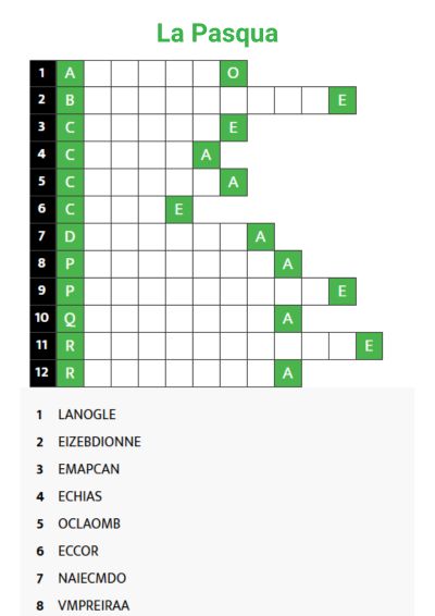 Online Italian word scramble - Easter - La Pasqua
